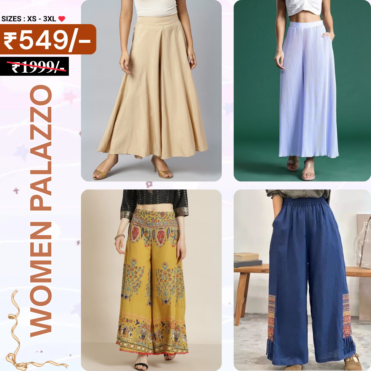 Trendy 4-Pack Combo Palazzo Pants for Women | PP-10