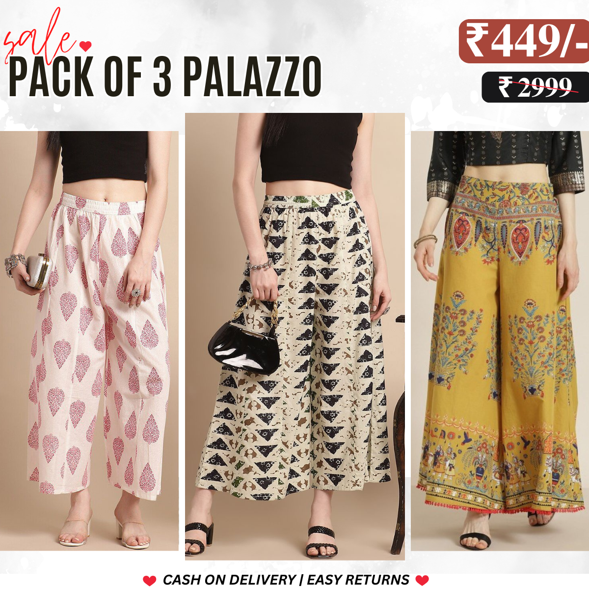 Stylish 3-Pack Combo Palazzo Pants for Women | P-10