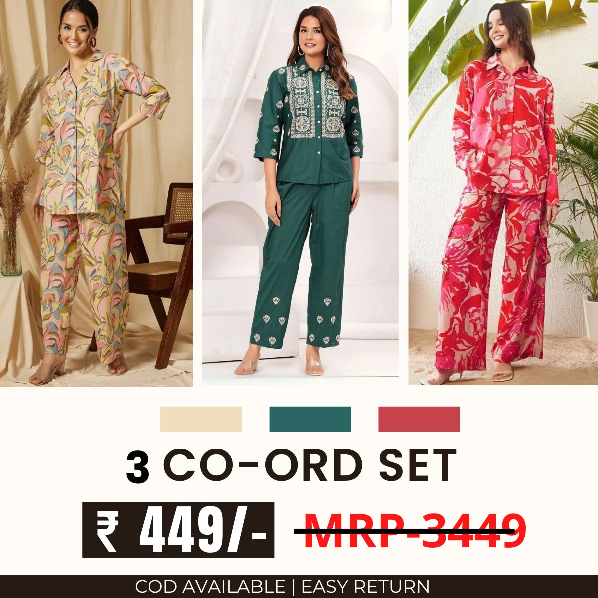 Stylish & Versatile 3 Co-ord Set Combo for Women | CO-10