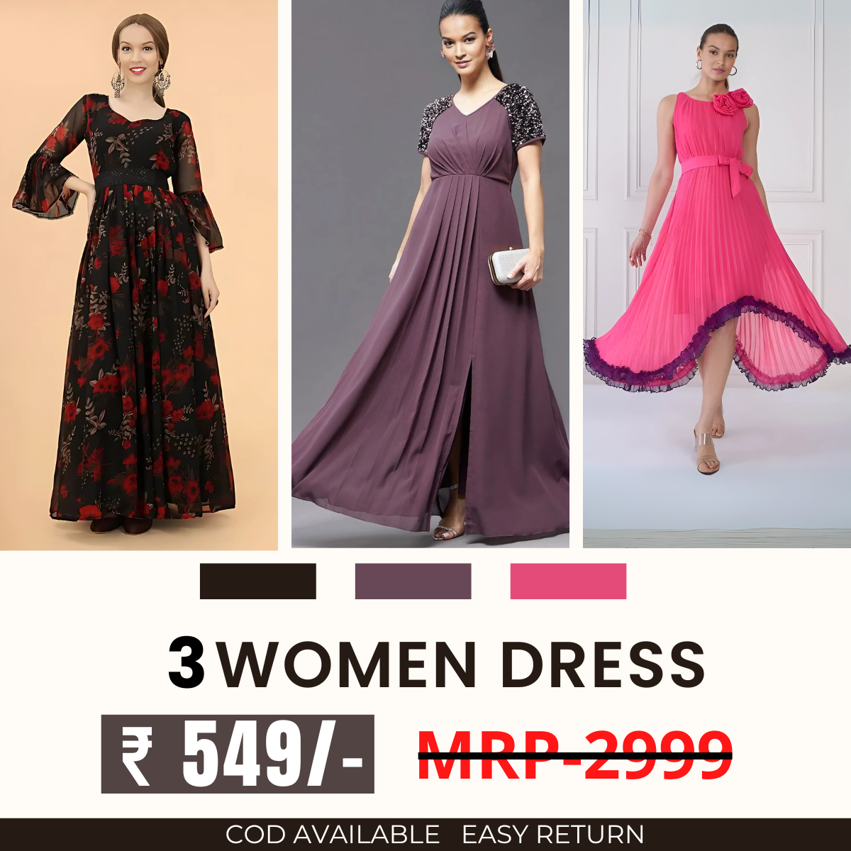 Women’s 3-Pack Dress Set | Step into Style and Comfort | C-061