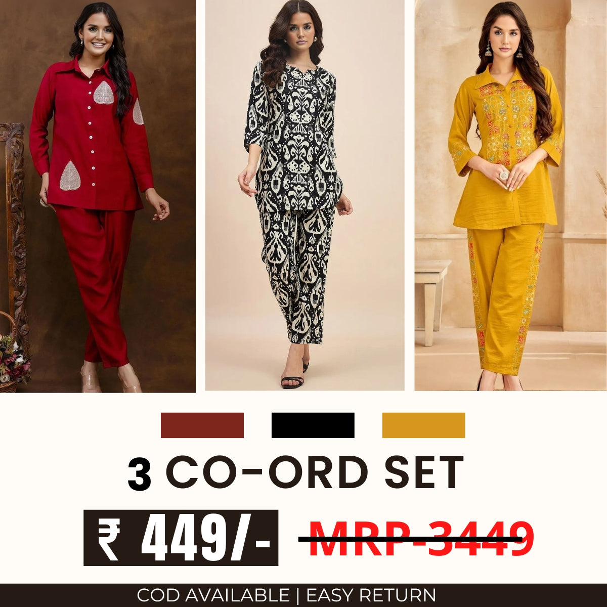 Stylish & Versatile 3 Co-ord Set Combo for Women | CO-11