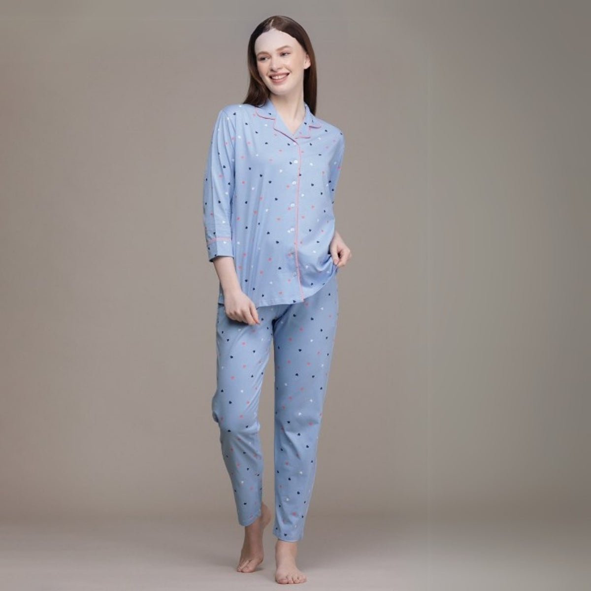 Pack of 4 Women’s Cotton Printed Nightsuits – Shirt & Pyjama Set | Classic Style | NS-13