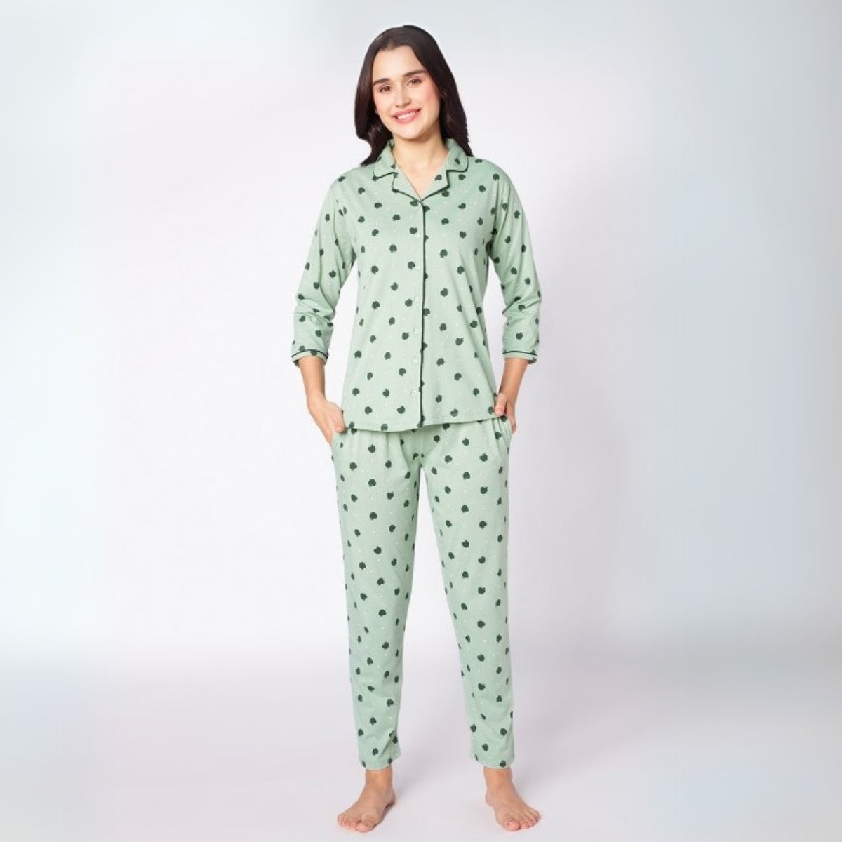 Pack of 4 Women’s Cotton Printed Nightsuits – Shirt & Pyjama Set | Classic Style | NS-18