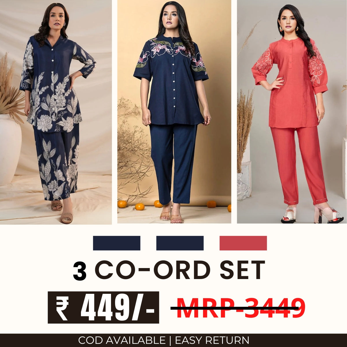 Stylish & Versatile 3 Co-ord Set Combo for Women | CO-16