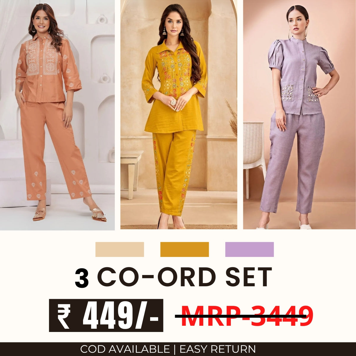 Stylish & Versatile 3 Co-ord Set Combo for Women | CO-17