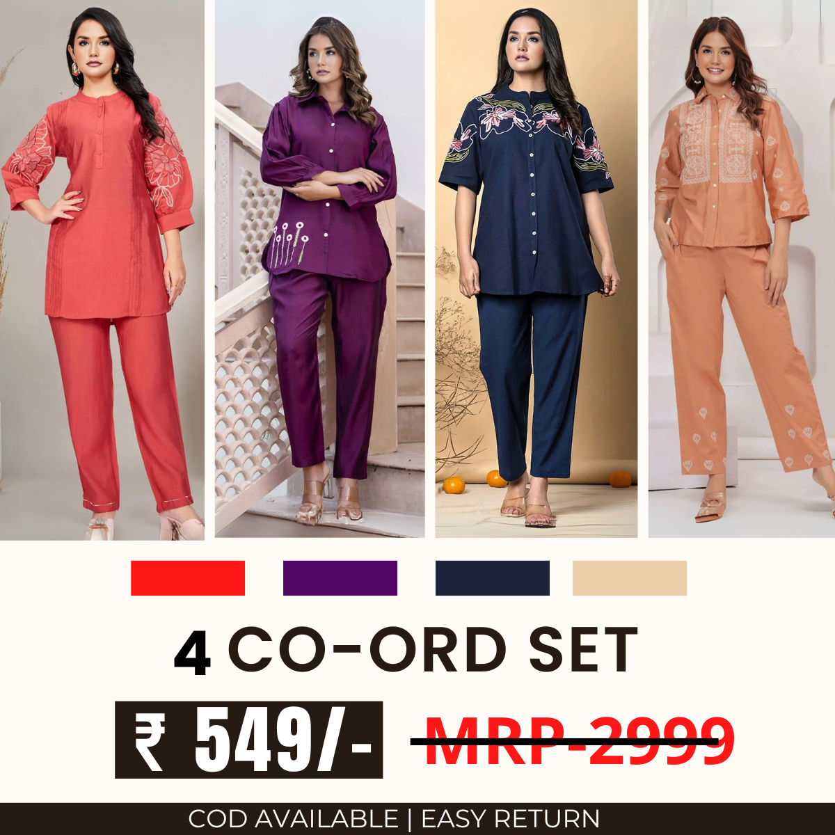 Stylish & Versatile 4 Co-ord Set Combo for Women