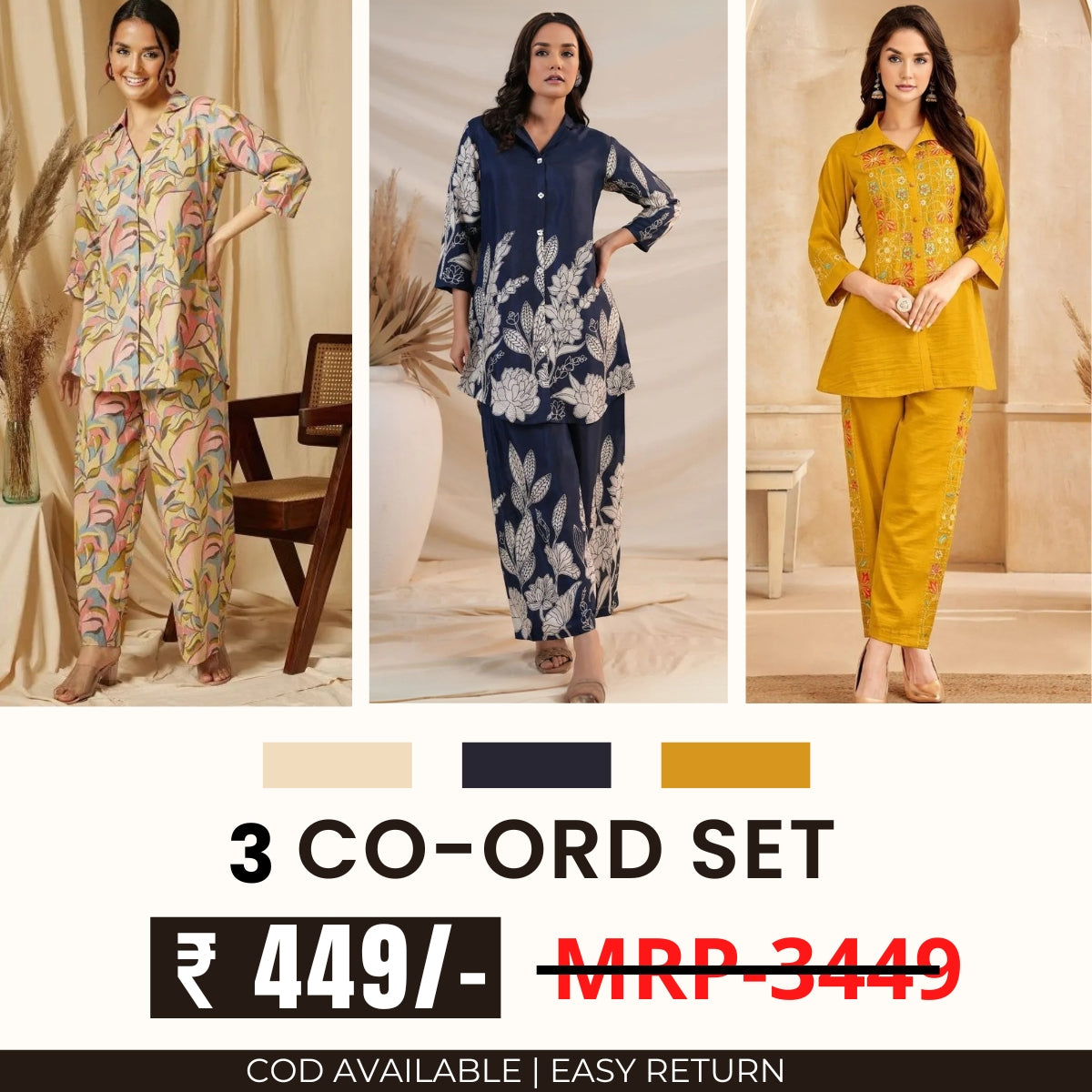 Stylish & Versatile 3 Co-ord Set Combo for Women | CO-19