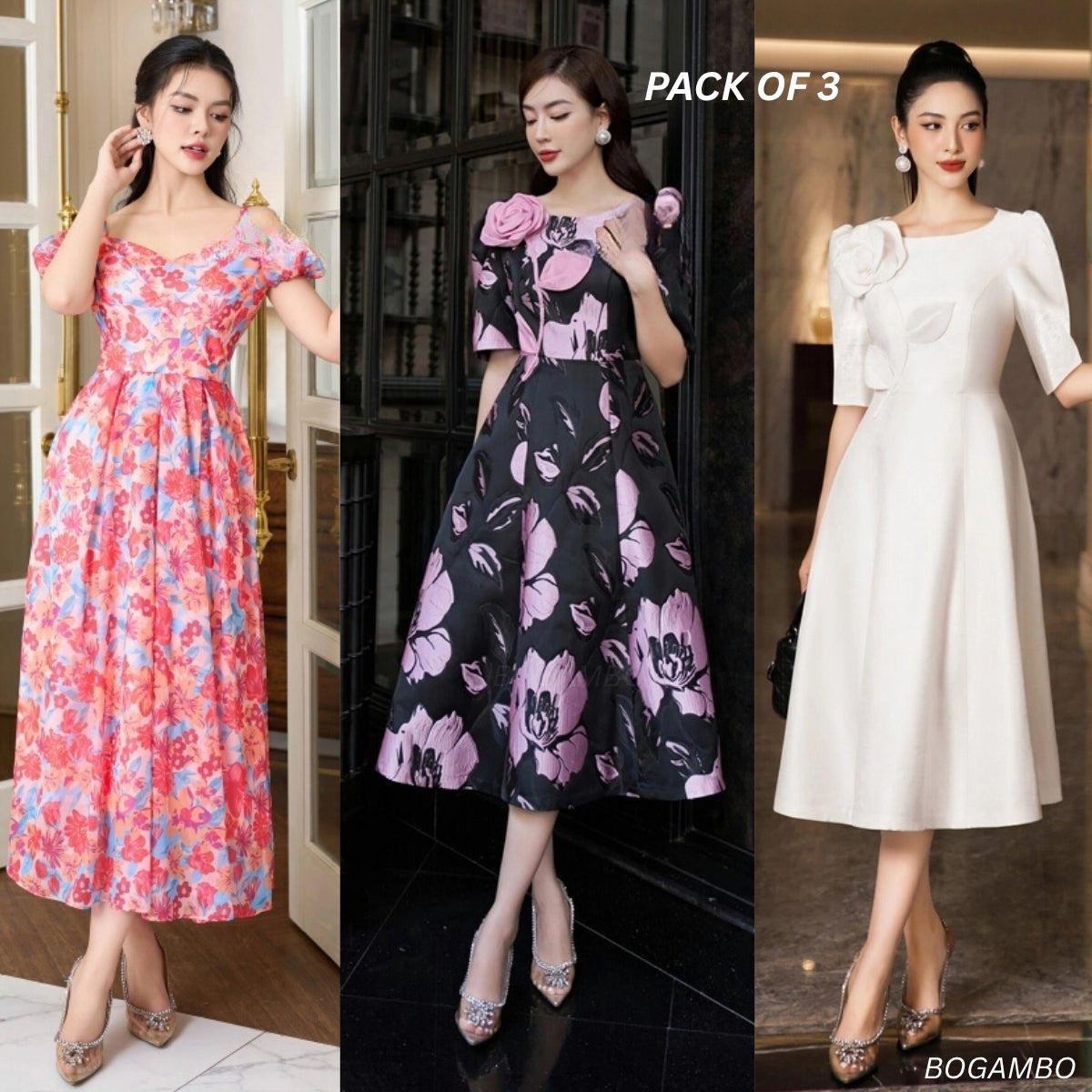 Pack of 3 Fashionable High-Low Hem Western Dress for Evening Celebrations | WD -01