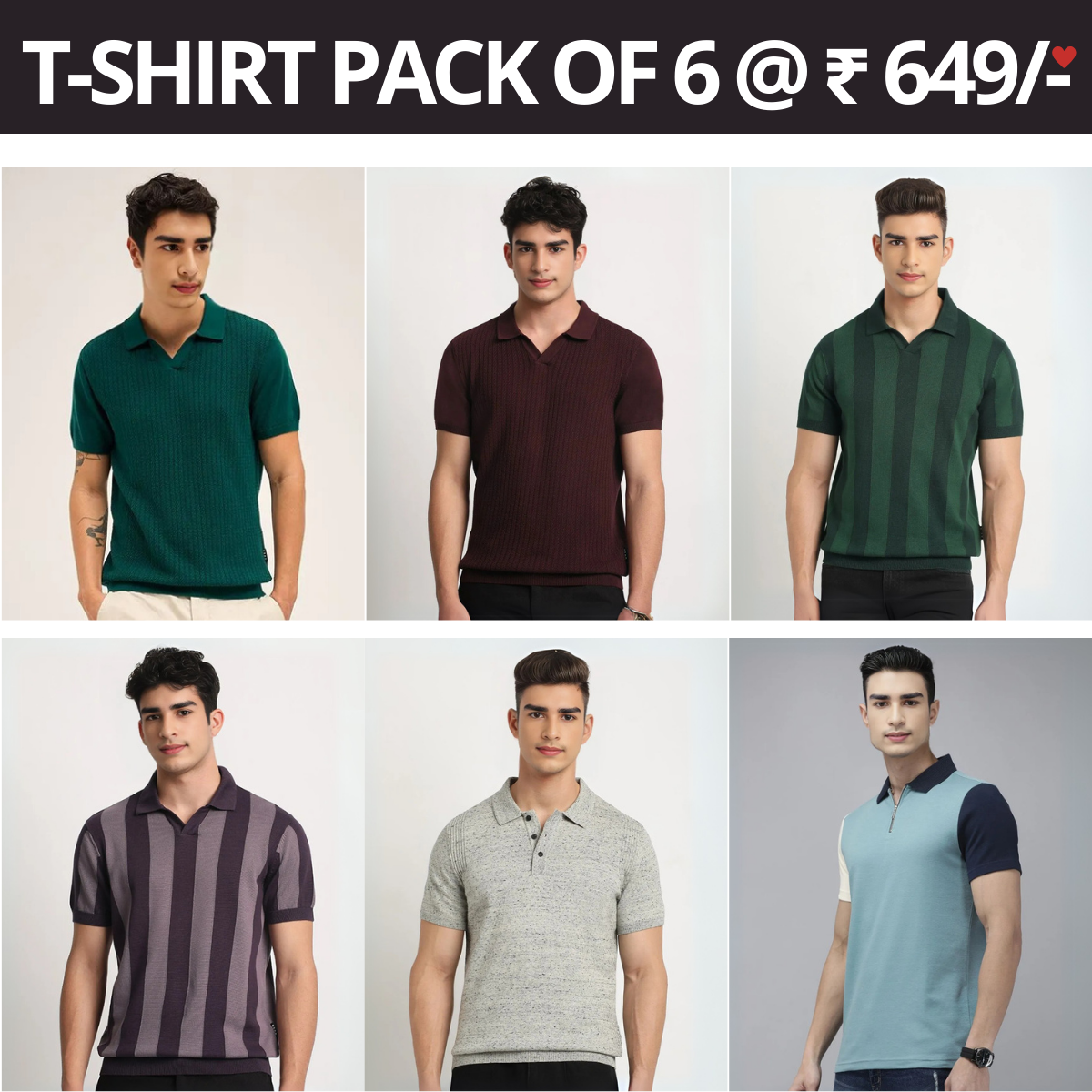 6 T-Shirt Combo Deal | Style & Savings in One Pack | T-95