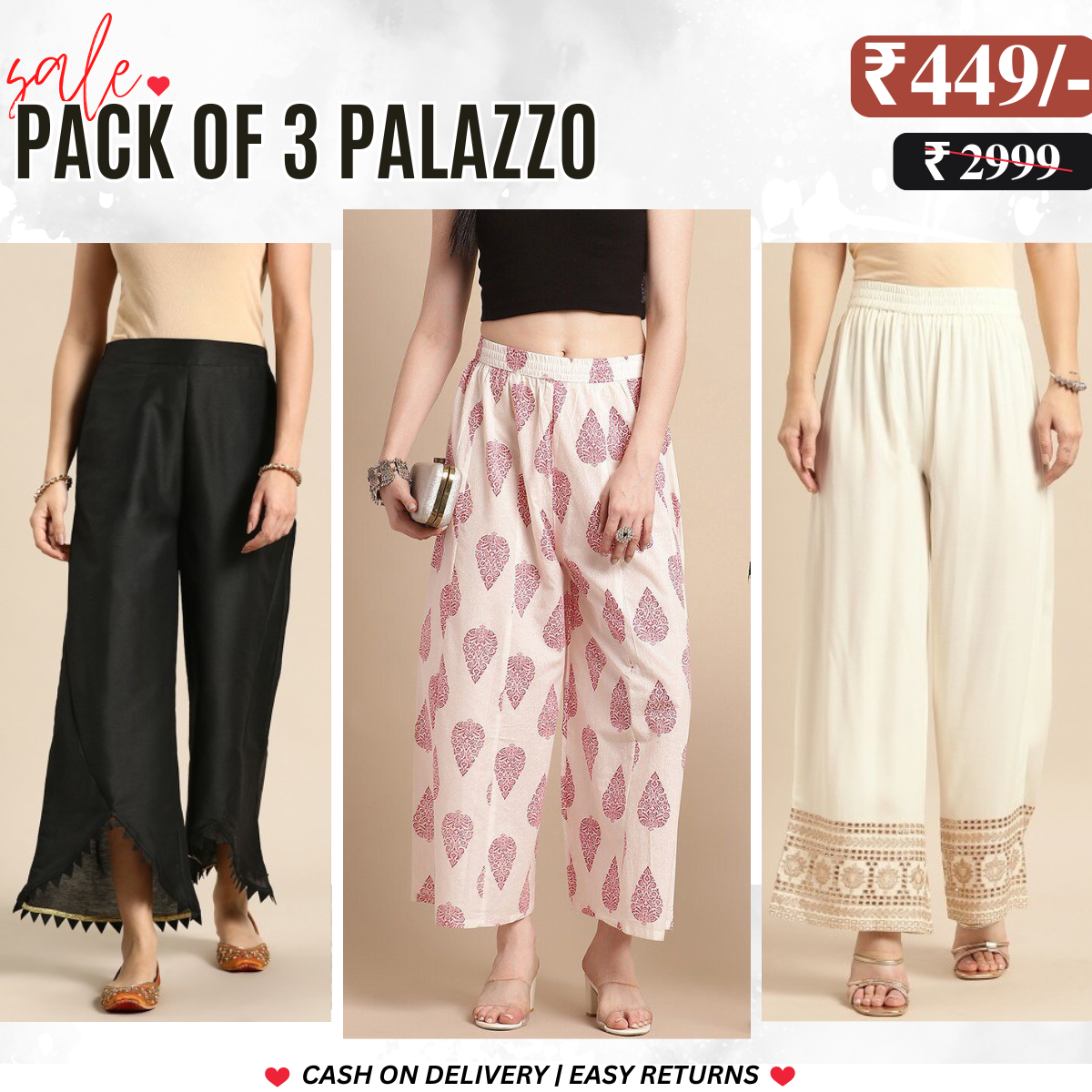 Stylish 3-Pack Combo Palazzo Pants for Women | P-01
