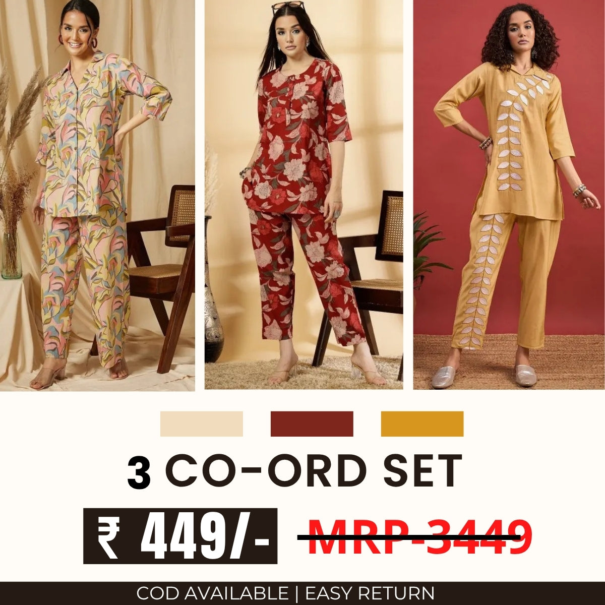 Stylish & Versatile 3 Co-ord Set Combo for Women | CO-01