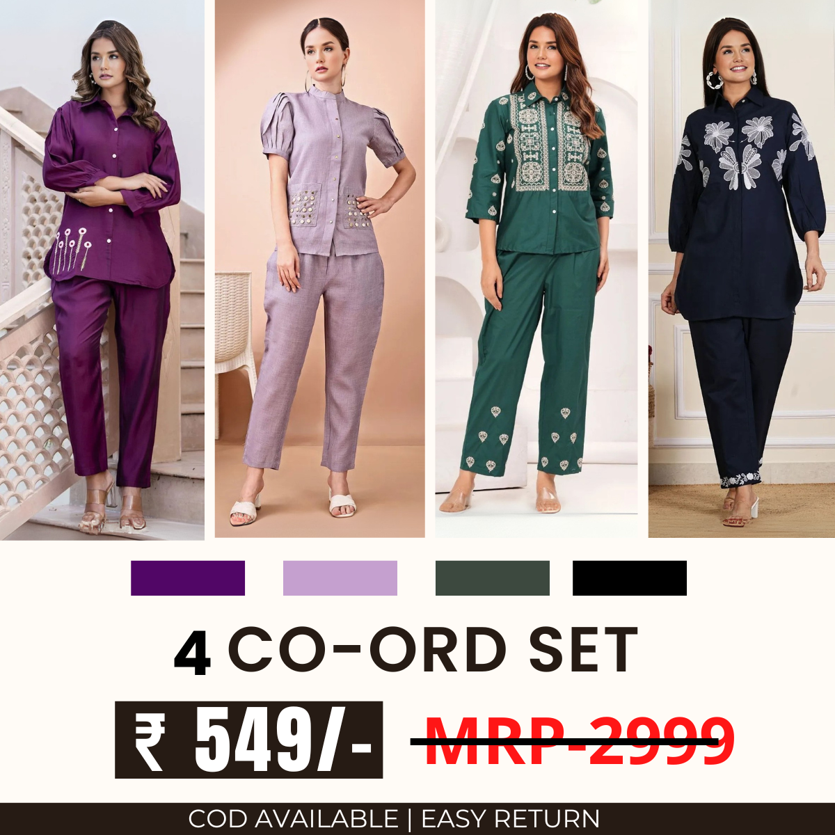 Stylish & Versatile 4 Co-ord Set Combo for Women