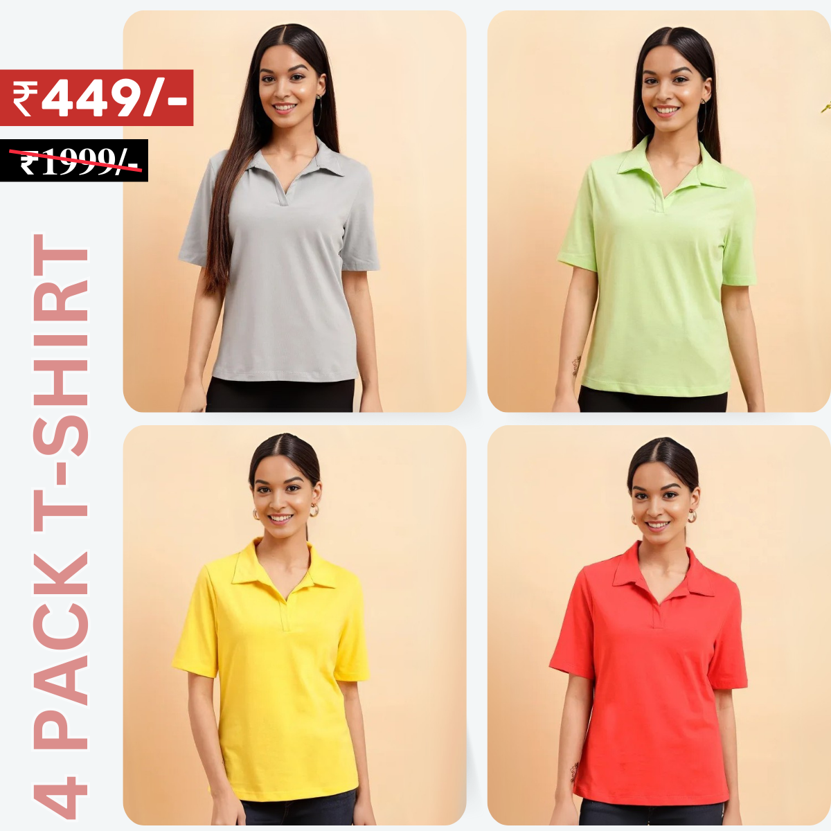 4 Combo Women T-Shirts | Stylish, Comfortable, and Versatile Wardrobe Essentials (TSN-02)