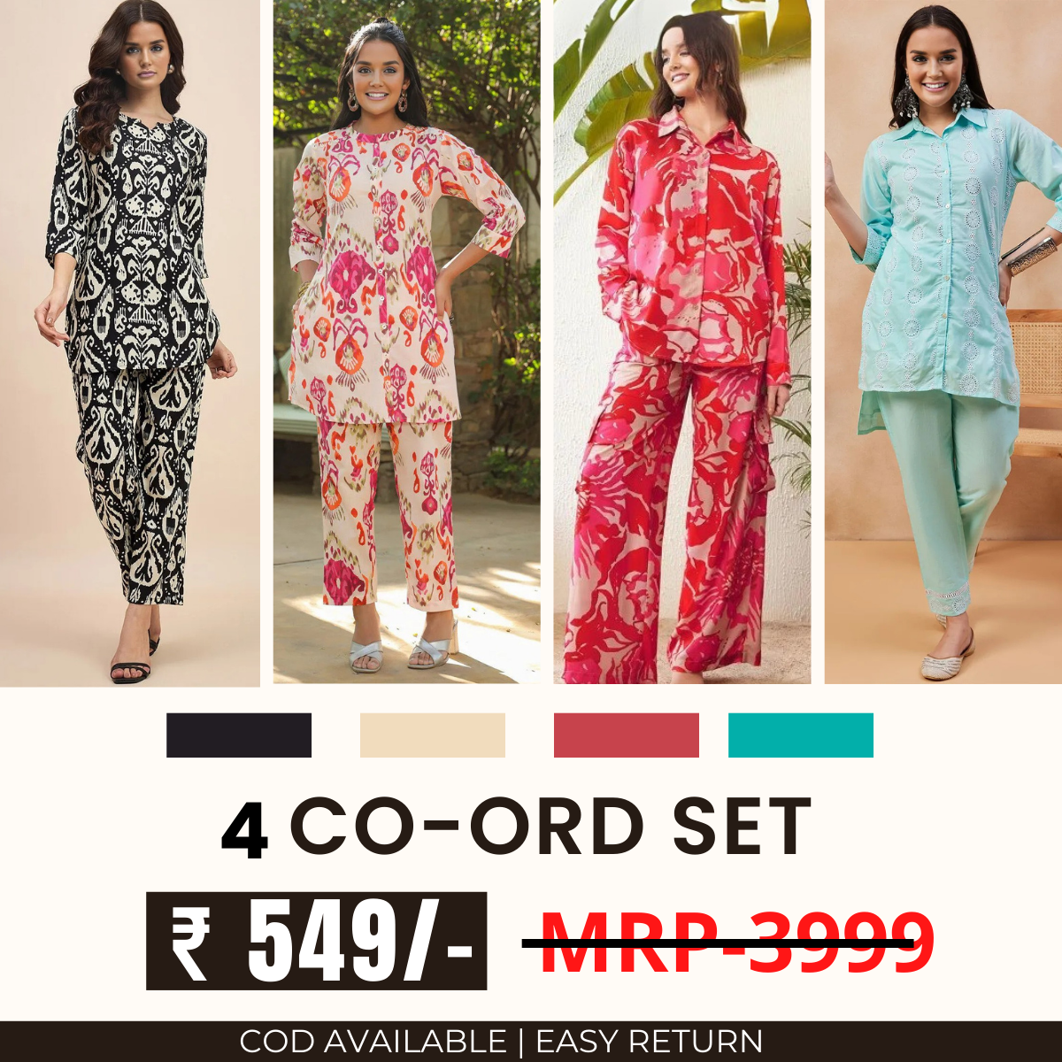 Stylish & Versatile 4 Co-ord Set Combo for Women