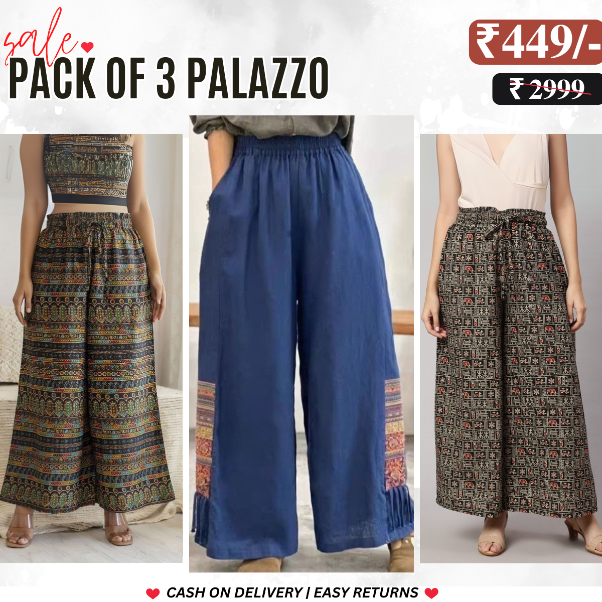 Stylish 3-Pack Combo Palazzo Pants for Women | P-03
