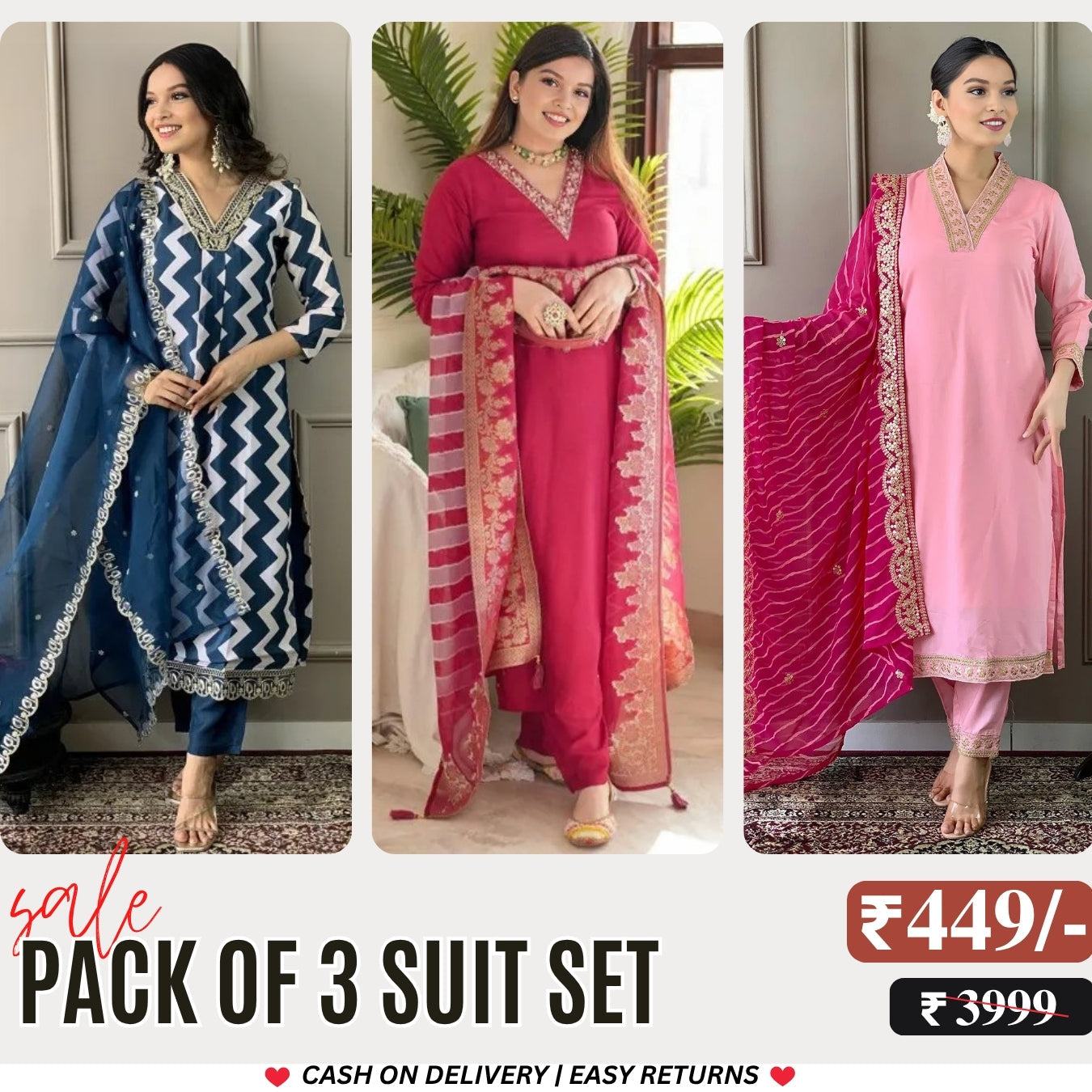 3 Combo Pack | Women’s Suit Set with Dupatta | S-03