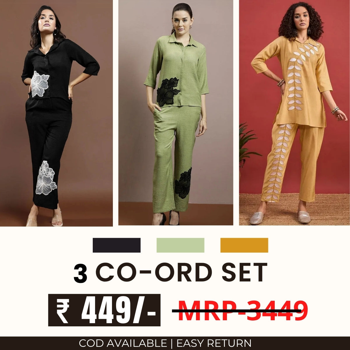 Stylish & Versatile 3 Co-ord Set Combo for Women | CO-03