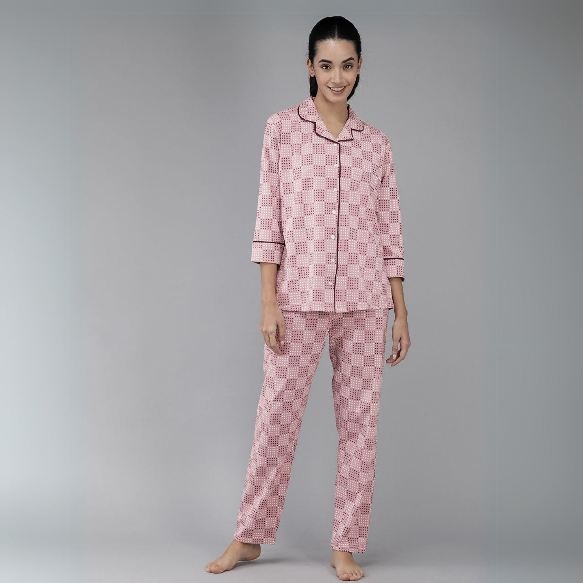 Pack of 4 Women’s Cotton Printed Nightsuits – Shirt & Pyjama Set | Classic Style | NS-15