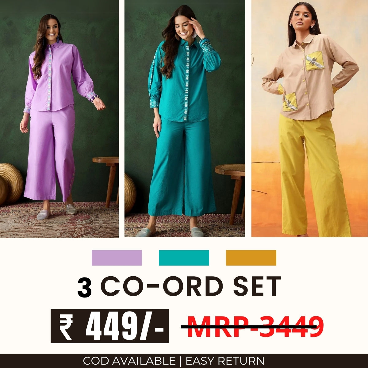 Stylish & Versatile 3 Co-ord Set Combo for Women | CO-04