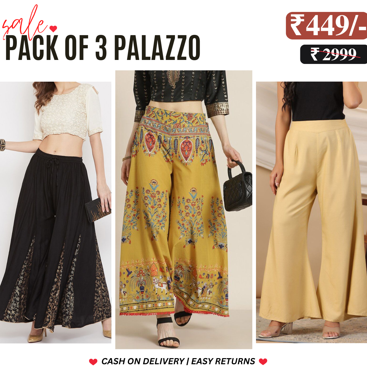 Stylish 3-Pack Combo Palazzo Pants for Women | P-04