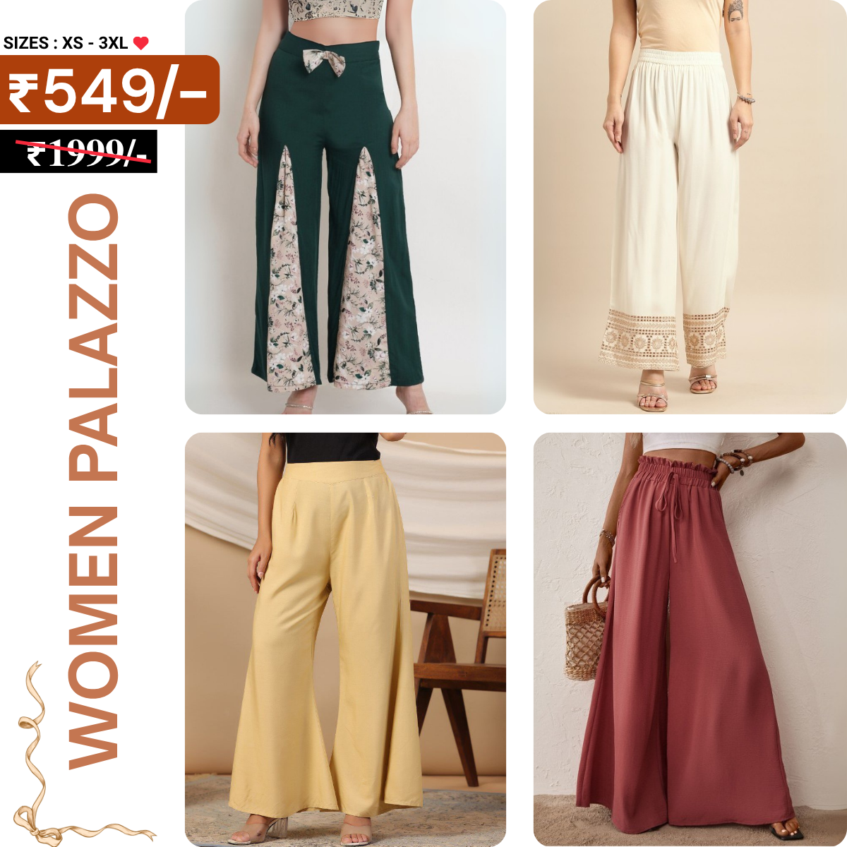 Trendy 4-Pack Combo Palazzo Pants for Women | PP-04