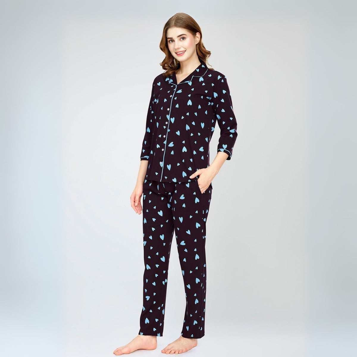 Pack of 3 Women Printed Full Sleeves Shirt and Pyjama Nightsuit Set | NS-07