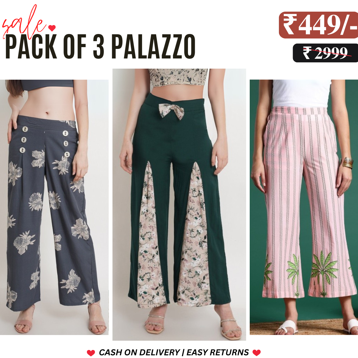 Stylish 3-Pack Combo Palazzo Pants for Women | P-05