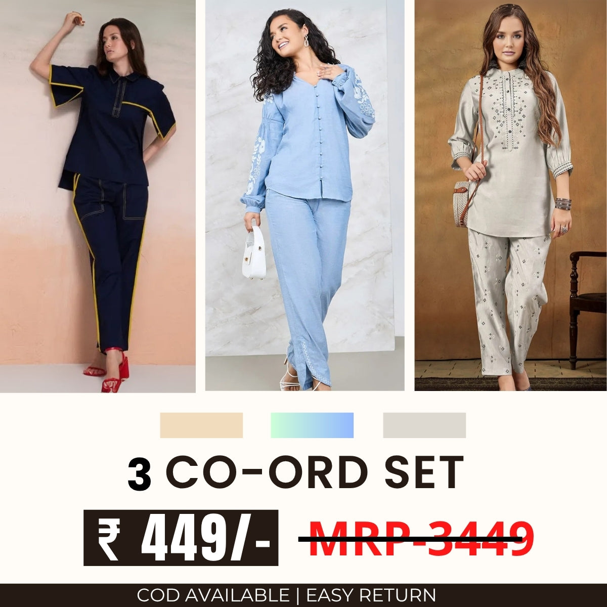 Stylish & Versatile 3 Co-ord Set Combo for Women | CO-05
