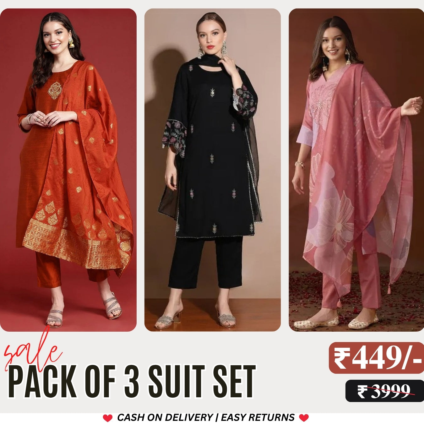 3 Combo Pack | Women’s Suit Set with Dupatta | S-05