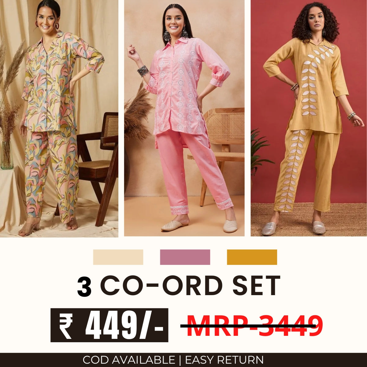 Stylish & Versatile 3 Co-ord Set Combo for Women | CO-06
