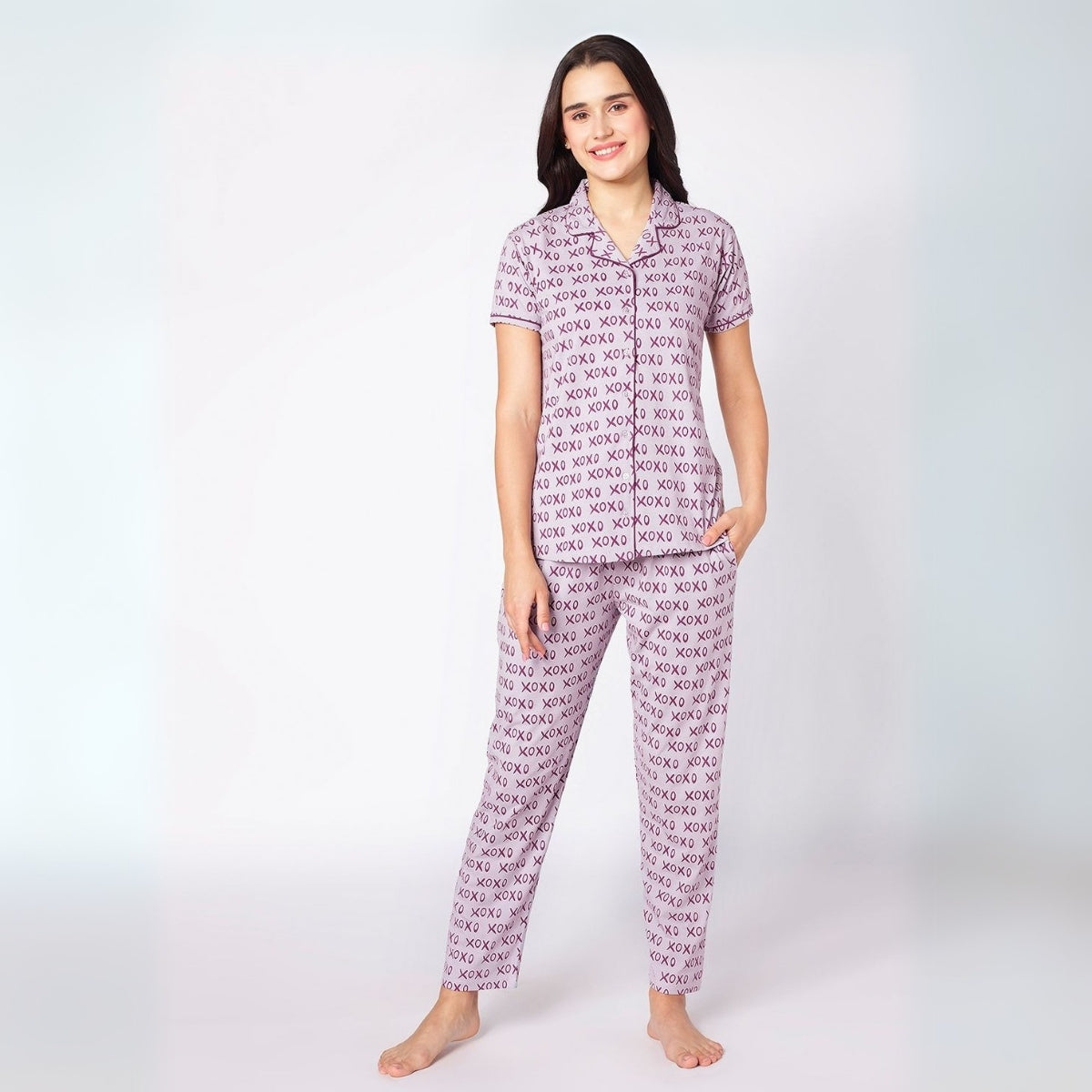 Pack of 4 Women’s Cotton Printed Nightsuits – Shirt & Pyjama Set | Classic Style | NS-14