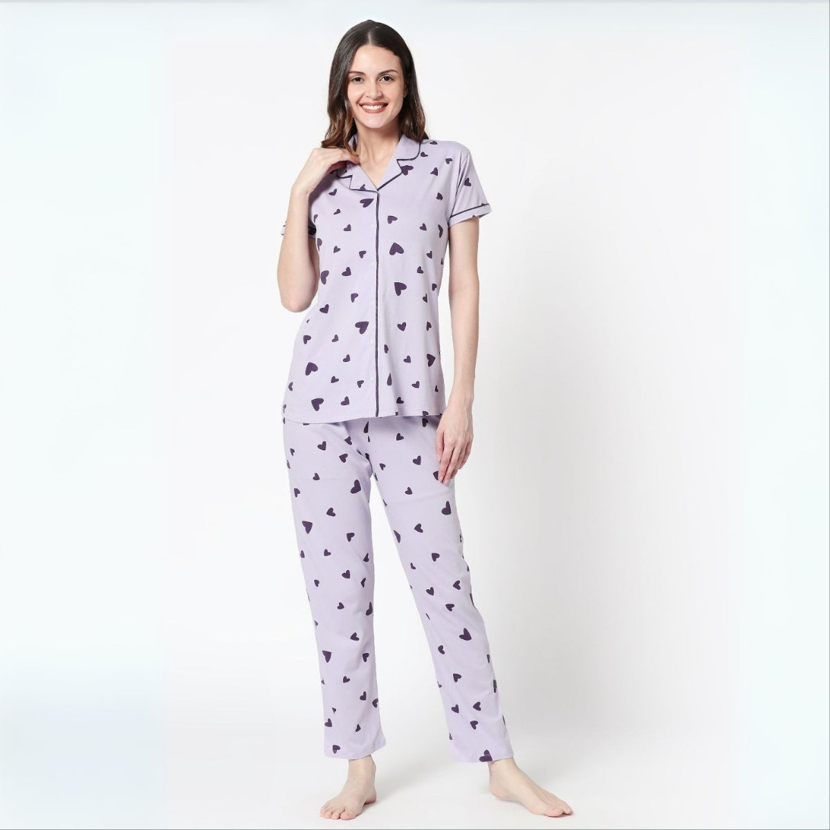 Pack of 4 Women’s Cotton Printed Nightsuits – Shirt & Pyjama Set | Classic Style | NS-14