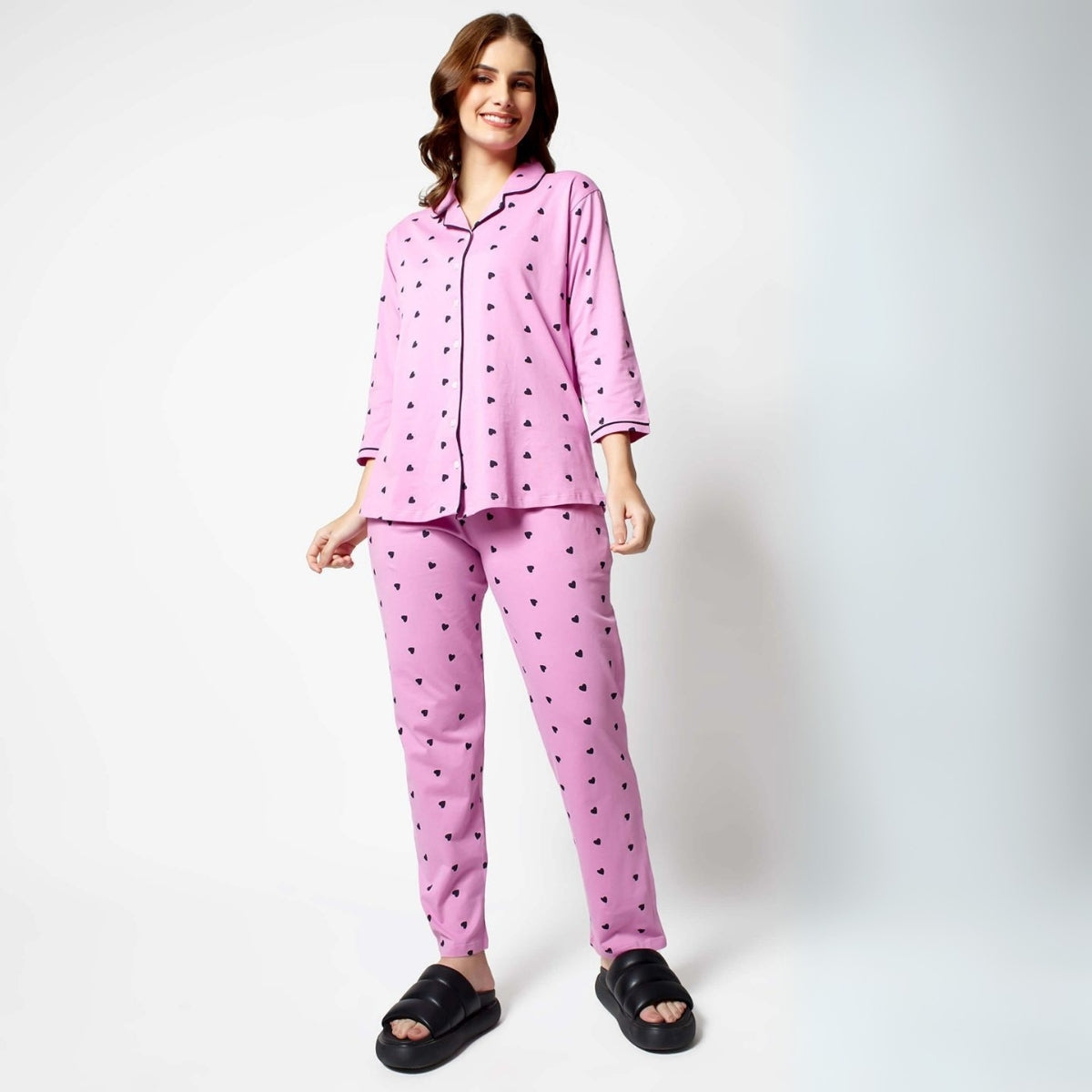 Pack of 4 Women’s Cotton Printed Nightsuits – Shirt & Pyjama Set | Classic Style | NS-12