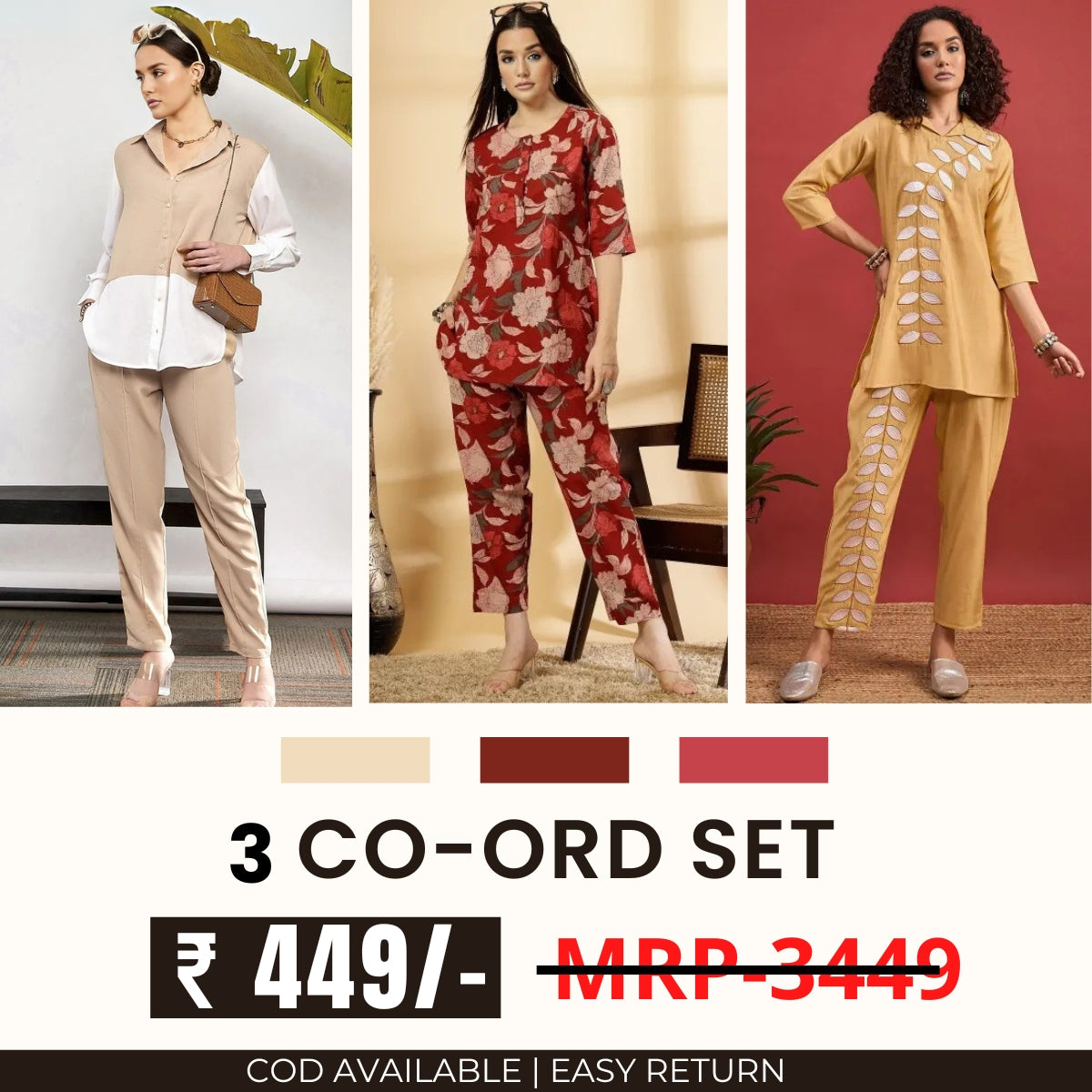 Stylish & Versatile 3 Co-ord Set Combo for Women | CO-07