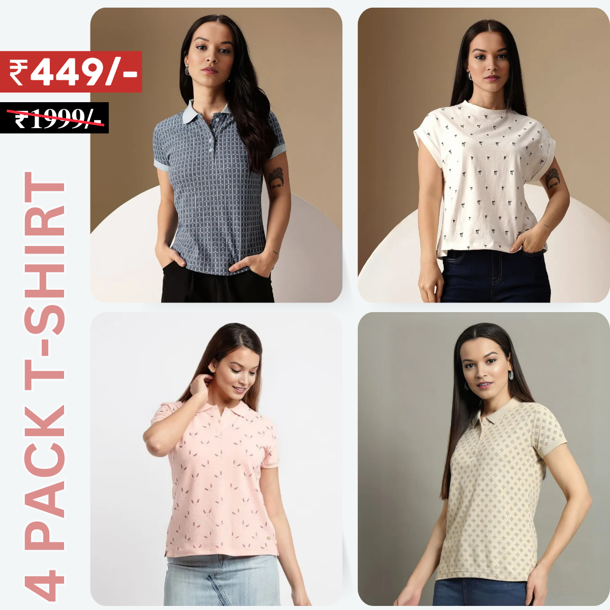 4 Combo Women T-Shirts | Stylish, Comfortable, and Versatile Wardrobe Essentials (TSN-07)