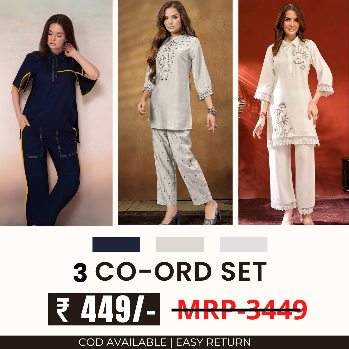 Stylish & Versatile 3 Co-ord Set Combo for Women | CO-08