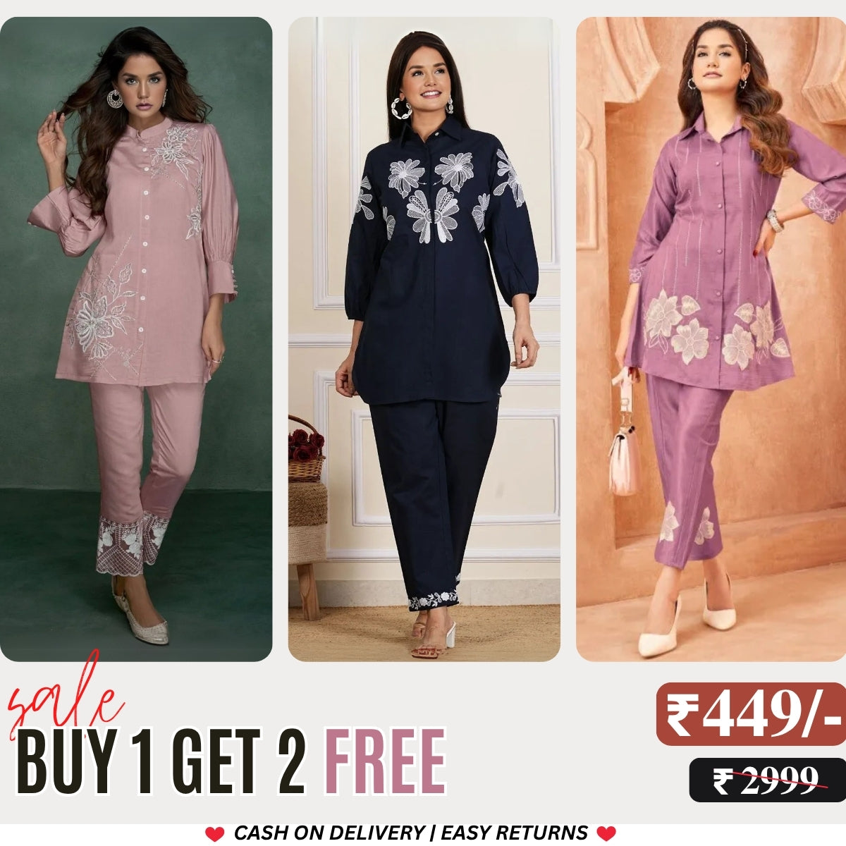 🔥 Buy 1 Get 2 FREE! Ultimate Women’s Co-ord Set Deal 👗✨| PACK OF 3 | CO-59