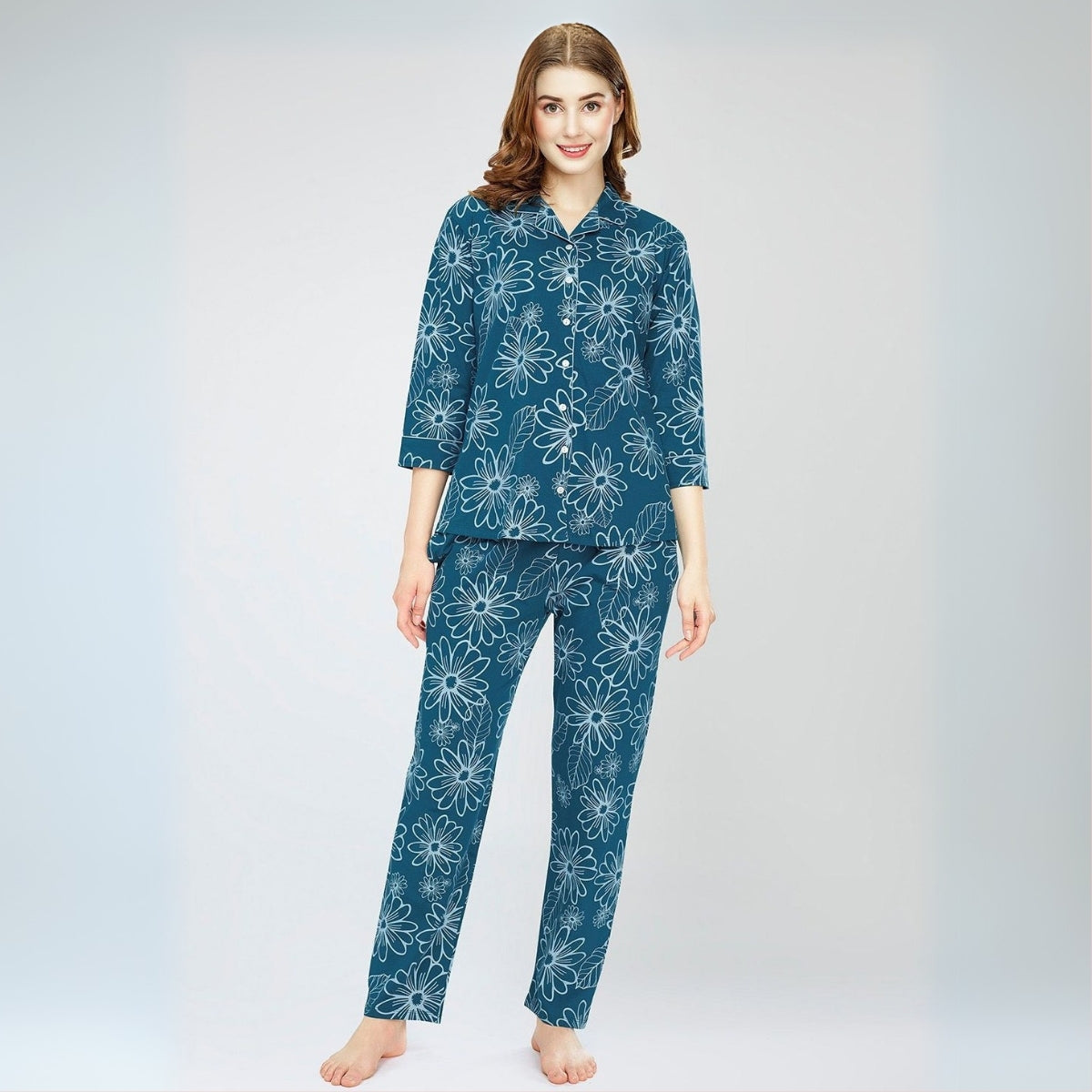 Pack of 4 Women’s Cotton Printed Nightsuits – Shirt & Pyjama Set | Classic Style | NS-14
