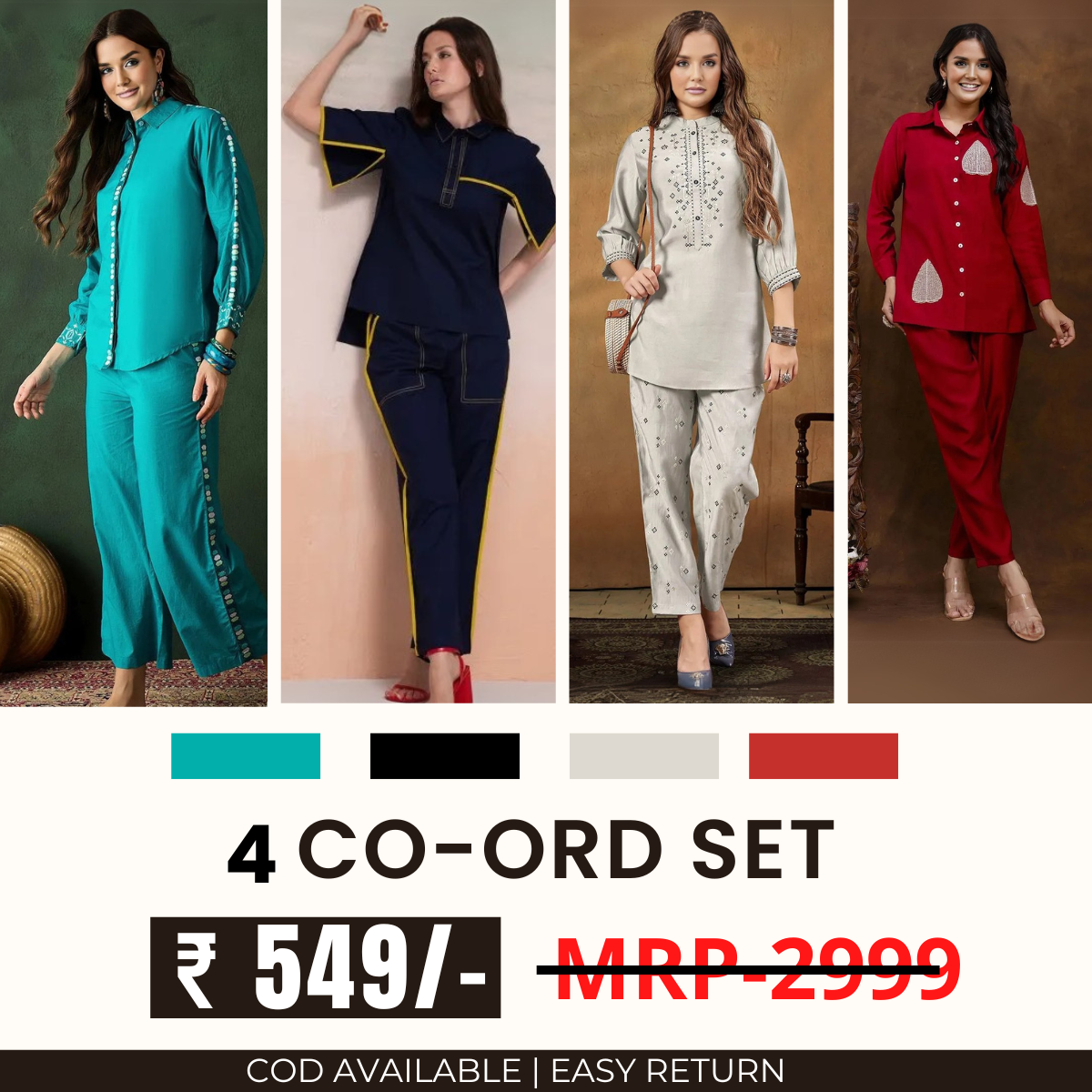 Stylish & Versatile 4 Co-ord Set Combo for Women