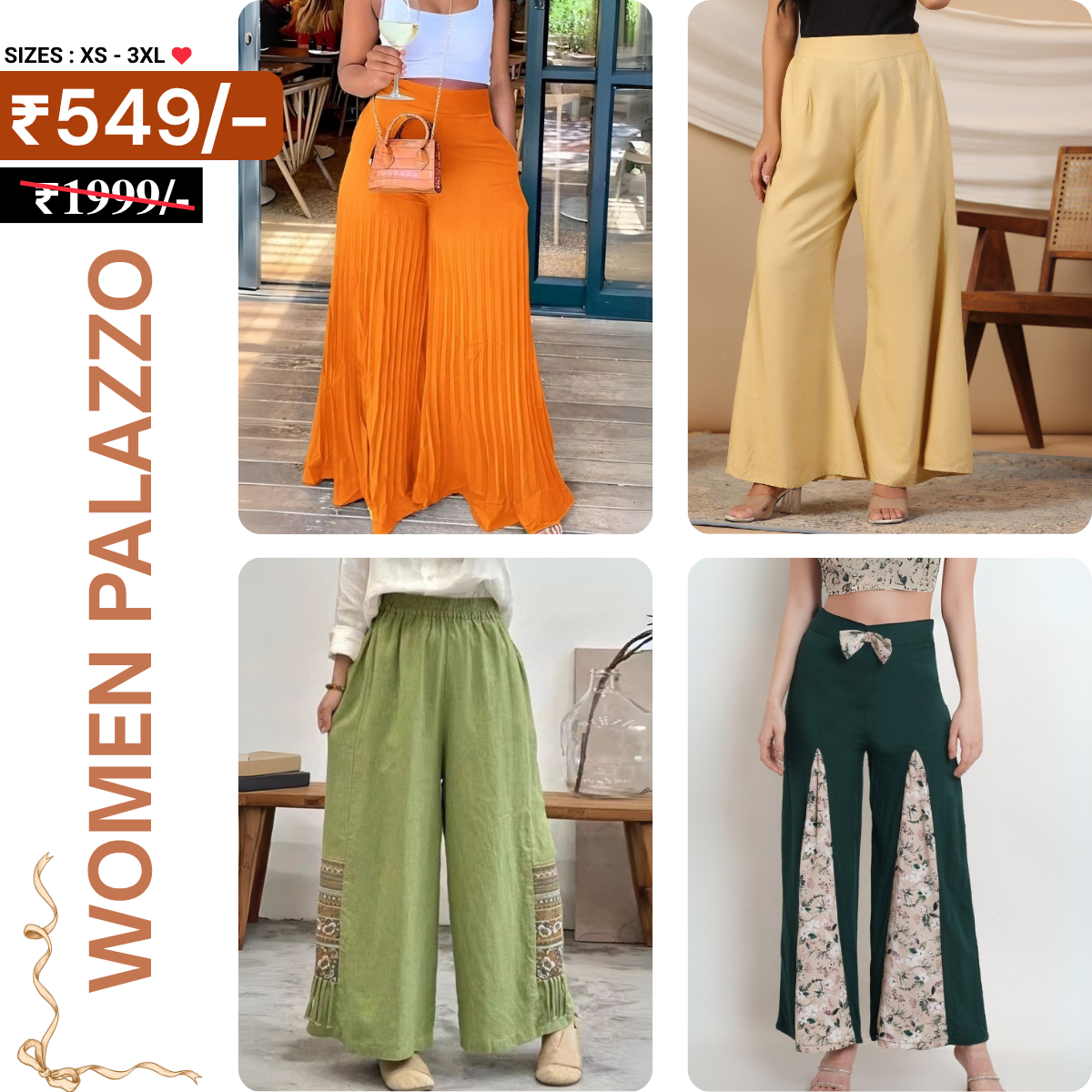 Trendy 4-Pack Combo Palazzo Pants for Women | PP-09