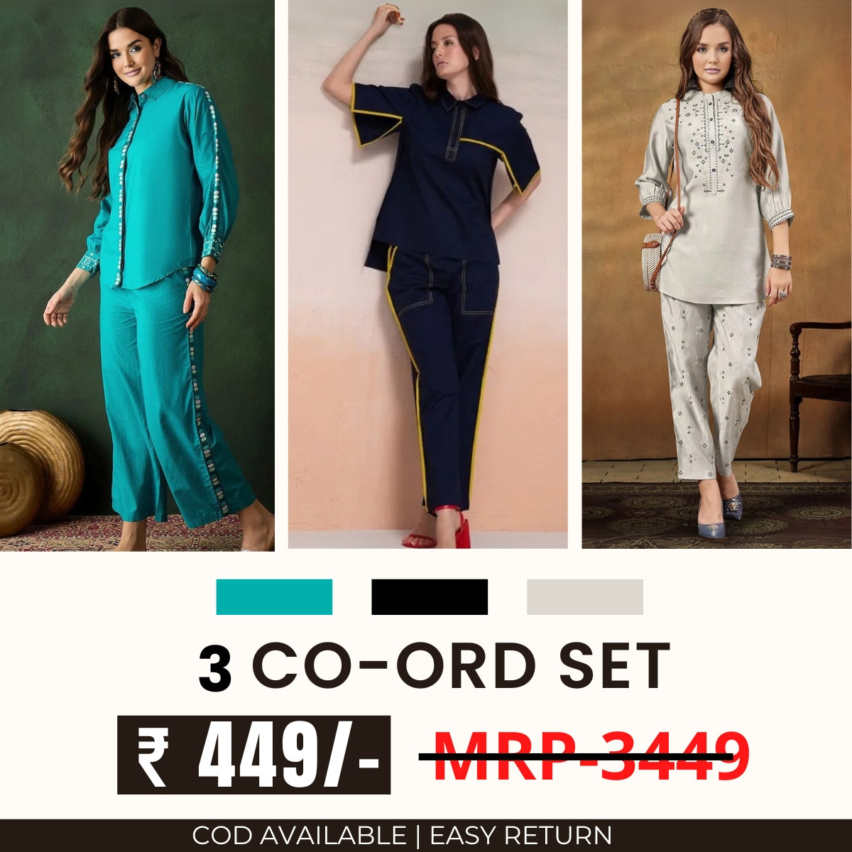 Stylish & Versatile 3 Co-ord Set Combo for Women | CO-09