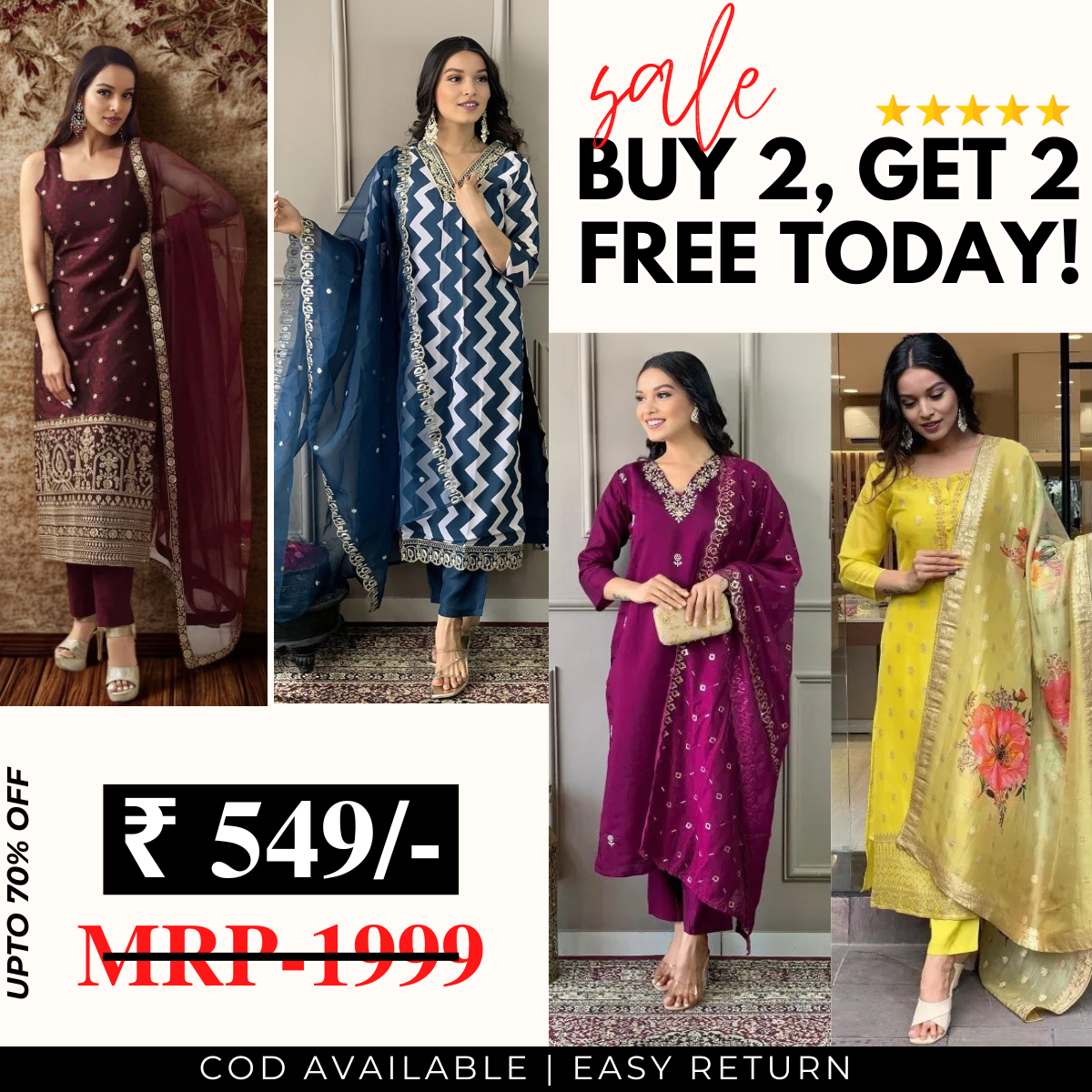 4 Combo Pack | Women’s Suit Set with Dupatta | SD-09